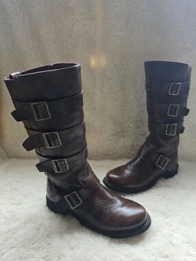 Vintage Durango City Savannah Brown Leather Moto Engineer Boots Womens 7.5